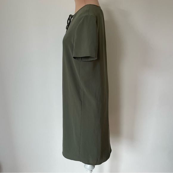 Theory Antazie Tie Front Shift Drapey Crepe Dark Military Green Tee Dress Size 0 - Picture 7 of 12
